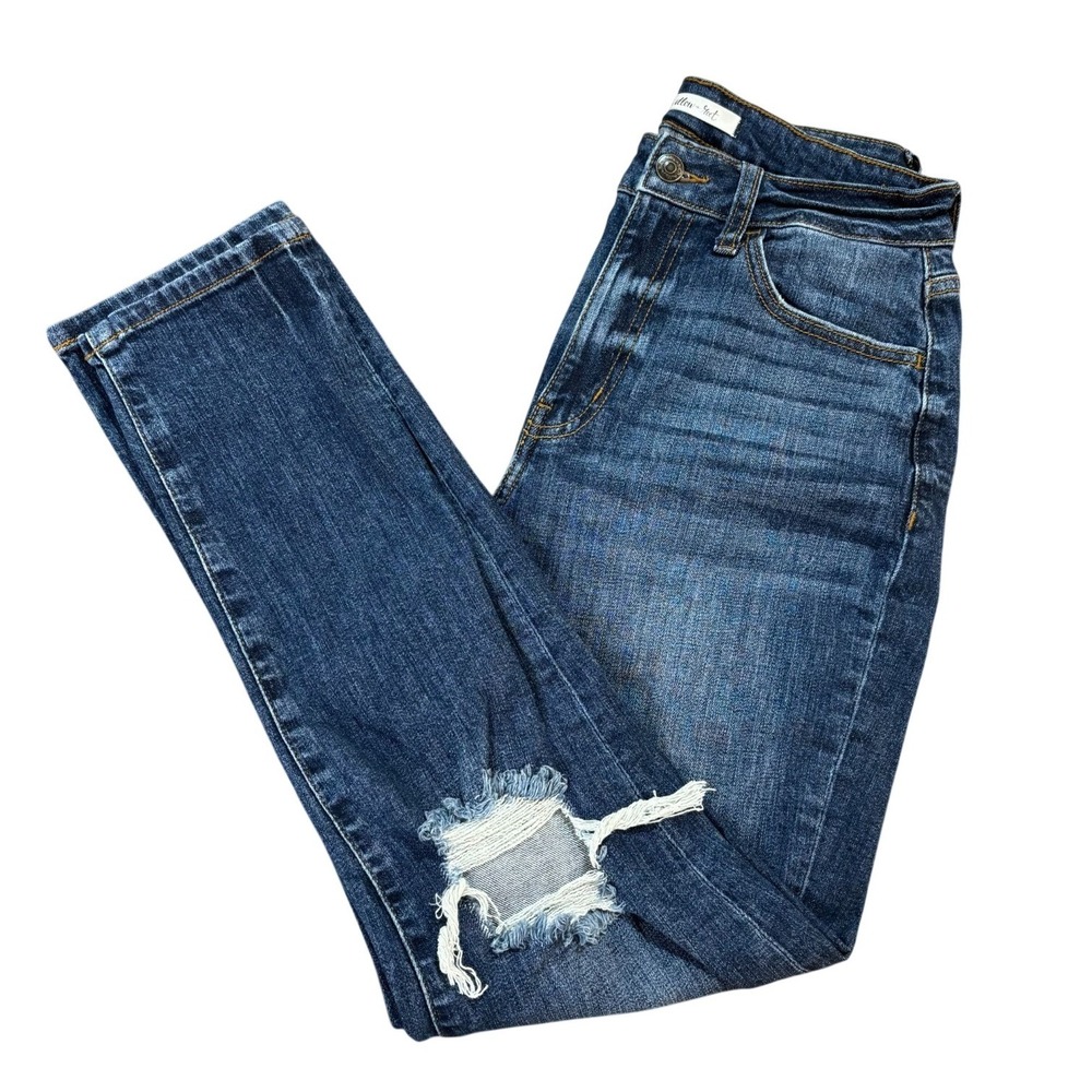 WILLOW AND ROOT Curvy‎ Mom Womens 27 Distressed Dark Wash Mid Rise Jeans Denim